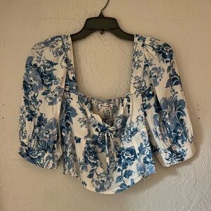 Reformation Blue and White Floral top